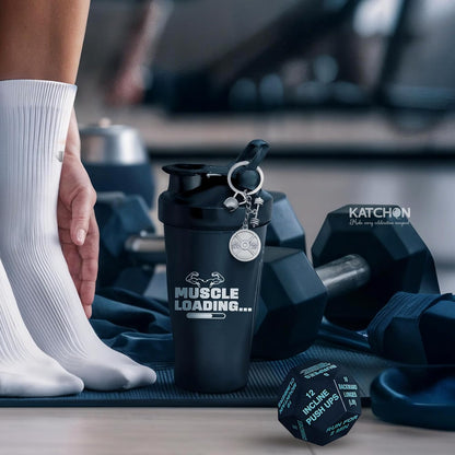 KatchOn, Fitness Gift Set – Pack of 4 | Gym Accessories for Men, with Exercise Dice | Valentine Gifts for Him | Workout Gifts for Men, Pre Workout Shaker, Dice and Dumble Keychains