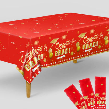 KatchOn, Red and Gold Grad Tablecloth - XtraLarge 54x108 Inch, Pack of 3 | Congrats Grad Tablecloth | Red and Gold Graduation Decorations 2026 | 2026 Graduation Table Decorations