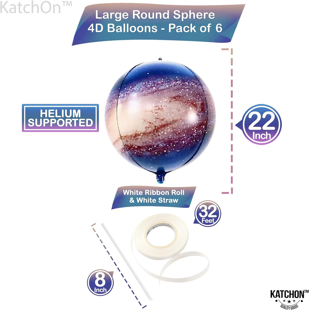 KatchOn, Big 22 Inch Galaxy Balloons - Pack of 6, Galaxy Party Supplies | 360 Degree 4D Round Sphere Space Balloons for Galaxy Party Decorations | Planet Balloons for Outer Space Party Decorations