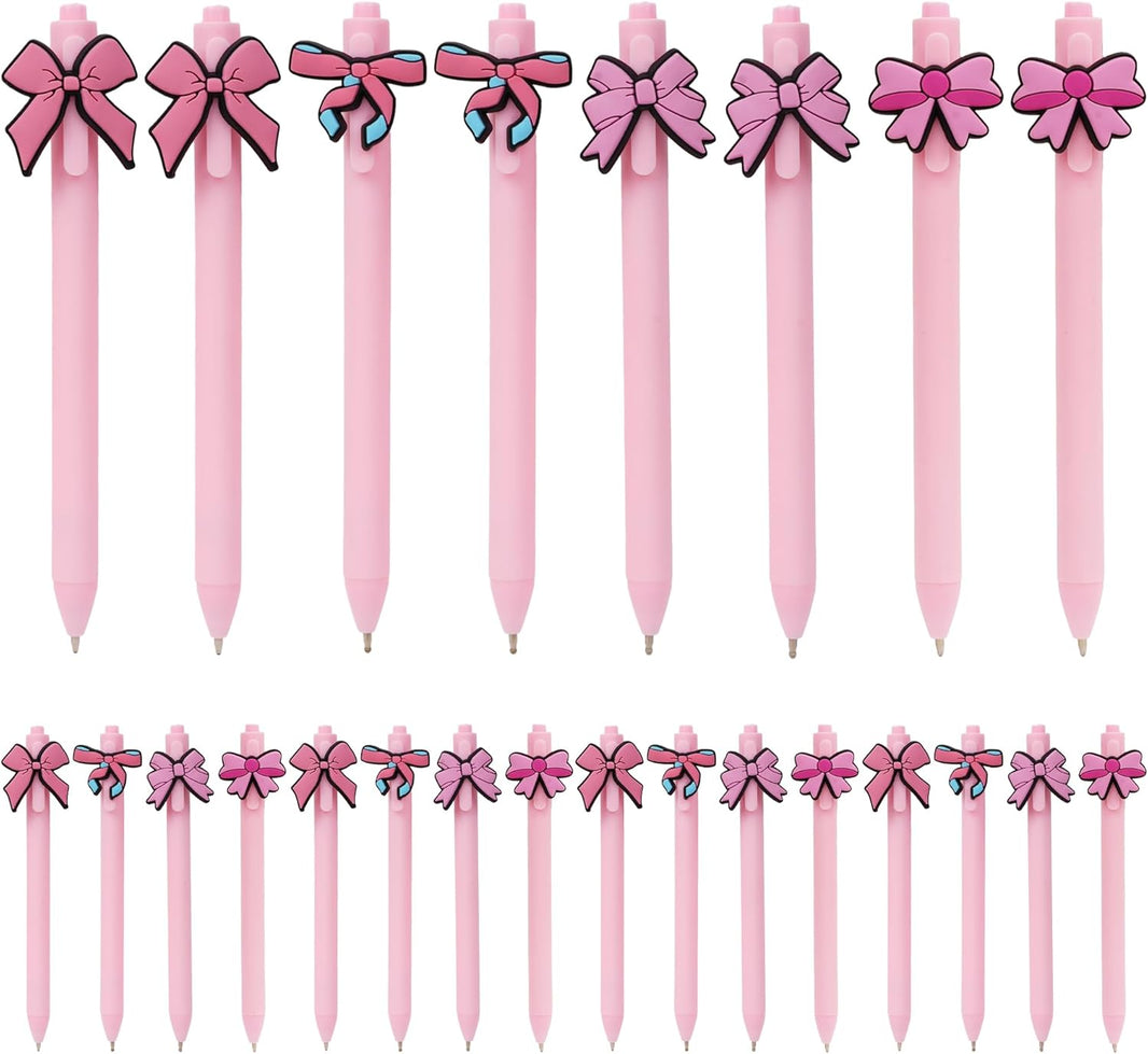 KatchOn, 24Pcs Bow Pens Coquette Pink Retractable Writing Pen Bulk Birthday Bow Party Favor for Baby Shower Bridal Shower Spring Wedding Tea Party Office School Back To School Supplies