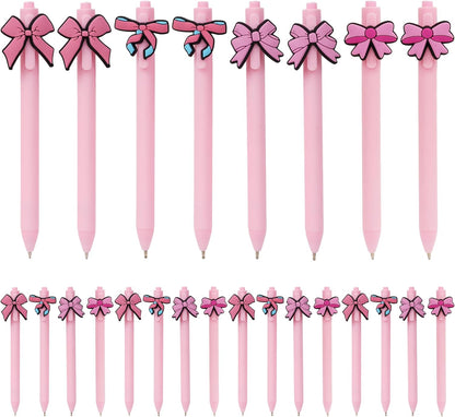 KatchOn, 24Pcs Bow Pens Coquette Pink Retractable Writing Pen Bulk Birthday Bow Party Favor for Baby Shower Bridal Shower Spring Wedding Tea Party Office School Back To School Supplies