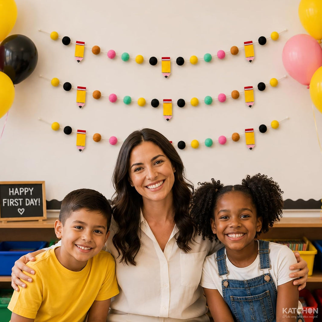 KatchOn Pre-Assembled Felt Pompom Pencil Banner for Back to School 8.2 Feet