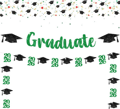 KatchOn, Glitter, Green and Black Graduation Banner - 10 Feet | Congrats Grad Banner for Grad Cap Decorations | Green Graduation Decorations 2026 | Class of 2026 Decorations