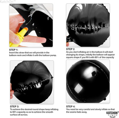 KatchOn, Black Mylar Balloons - 22 Inch, Pack of 12 | Black 4D Balloons, Black Foil Balloons for Black Birthday Decorations | Metallic Black Balloons, Foil Black Balloons for Black Party Decorations