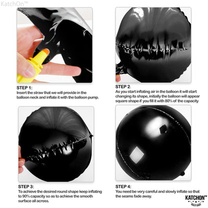 KatchOn, Huge Black Foil Balloons - 22 Inch, Pack of 12 | Round 4D Balloon | Black Party Decorations | Mylar Balloons For Birthday, Bachelorette | Halloween Decor Indoor | New Year Decorations 2026