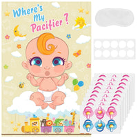 KatchOn, Pin the Pacifier Baby Shower Game Poster - 32x21 Inch, Pack of 54 | Where is My Pacifier Poster, Baby Shower Decorations | Pacifier Stickers for Gender Reveal | Gender Reveal Games for Guests
