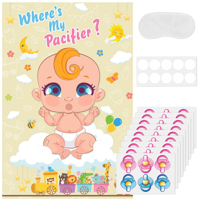 KatchOn, Pin the Pacifier Baby Shower Game Poster - 32x21 Inch, Pack of 54 | Where is My Pacifier Poster, Baby Shower Decorations | Pacifier Stickers for Gender Reveal | Gender Reveal Games for Guests