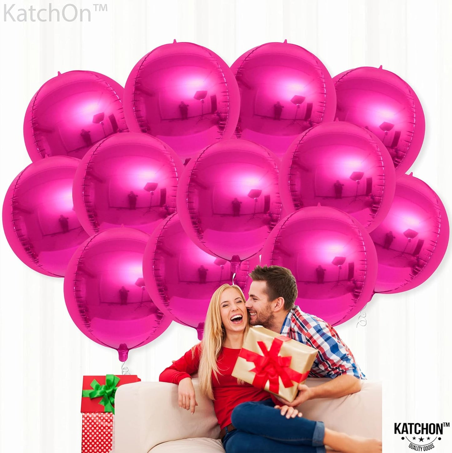 KatchOn, Big Hot Pink Balloons - 22 Inch, Pack 12 | Hot Pink Mylar Balloons, Hot Pink Party Decorations | Hot Pink Foil Balloons, Pink Party Decor | 4D Pink Balloons, Hot Pink Birthday Decorations