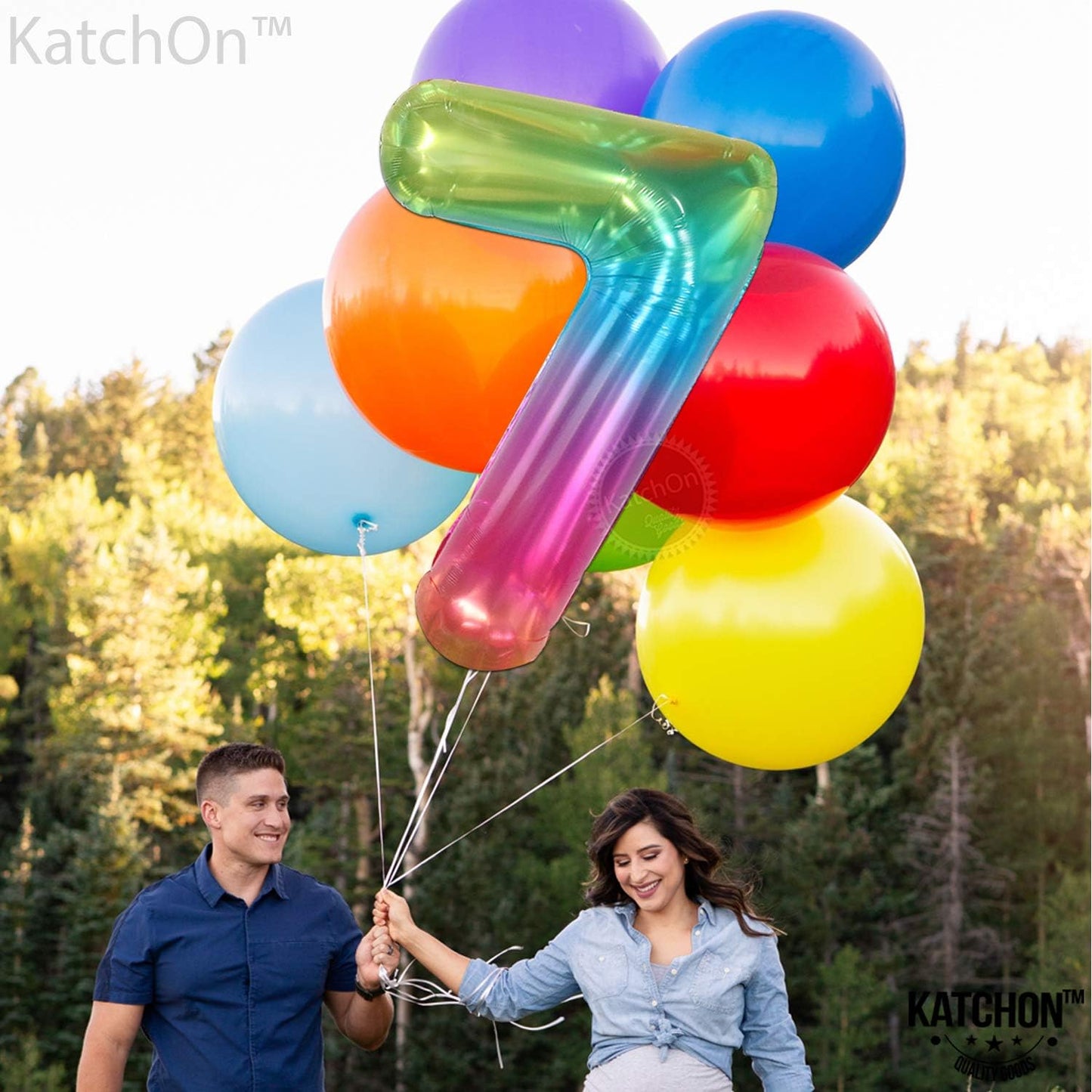 KatchOn, Rainbow Number 7 Balloon - 40 Inch | 7 Balloon Number | Seven Balloon for 7th Birthday Decorations for Girls | 7 Birthday Balloon for Rainbow High Birthday Party Supplies | Rainbow 7 Balloon