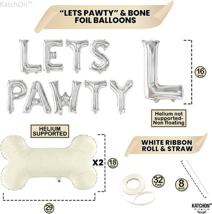 KatchOn, Silver Lets Pawty Balloons - 29 Inch, 11 Pieces | Dog Birthday Party Supplies | Lets Pawty Banner for Dog Party Decorations | Dog Balloons for Birthday Party | Lets Pawty Birthday Decorations