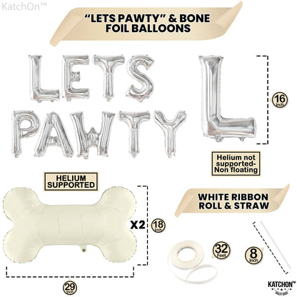 KatchOn, Big Silver Lets Pawty Balloons - 29 Inch | Dog Birthday Decorations | Lets Pawty Birthday Decorations | Silver Banner for Dog Themed Birthday Party Decoration | Bone Balloons