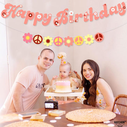 KatchOn, Groovy Happy Birthday Banner - Big, 10 Feet, No DIY | Two Groovy Birthday Banner for Groovy Party Decorations | Groovy Birthday Decorations | Hippie Party Decorations