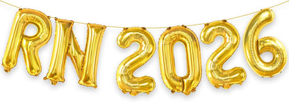 KatchOn, Gold RN 2026 Balloons - 16 Inch | RN Balloons Graduation | Rn Balloon Letters,Nurse Graduation Decorations 2026 | RN Graduation Party Decorations | Nursing School Graduation Decorations 2026