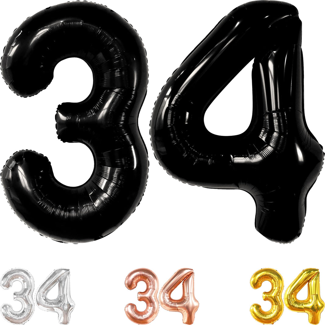 KatchOn, Giant Black 34 Balloon Numbers - 40 Inch | 34th Birthday Decorations for Men | 34 Balloon Numbers Black, 34 Birthday Decorations for Women | 34 Number Balloons, Happy 34 Birthday Decorations