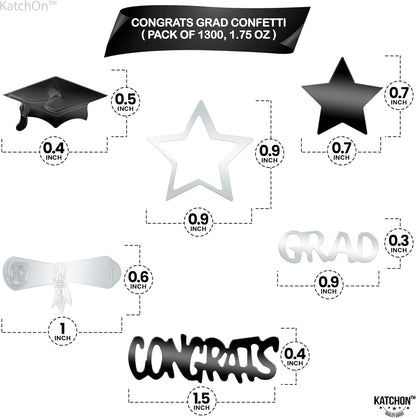 KatchOn, Black and Silver Graduation Confetti - Pack of 1300 | Grad Confetti for Graduation Decorations 2026, Black and Silver 2026 Graduation Decorations, Grad Table Decorations 2026