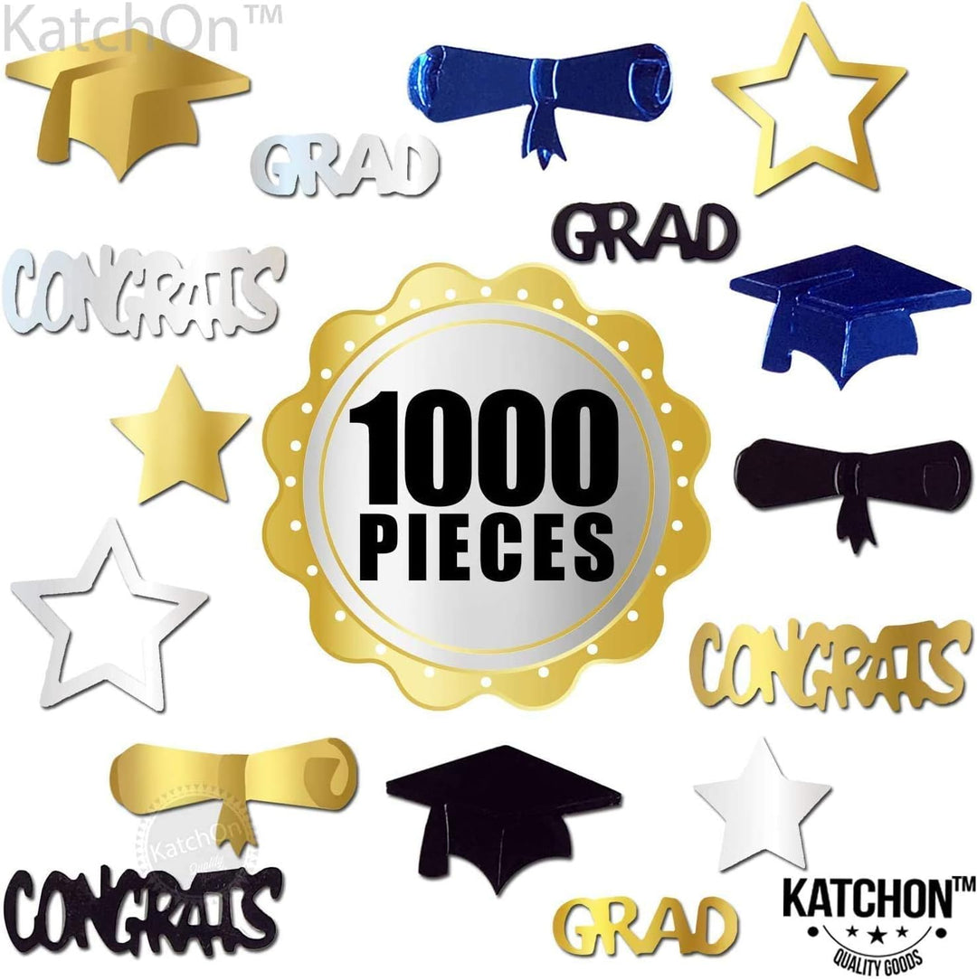 KatchOn, Congrats Grad Graduation Confetti 2024 - Pack of 1000 | Graduation Decorations Class of 2024 Blue and Gold | Blue and Gold Graduation Confetti, Navy Blue and Gold Graduation Decorations 2024