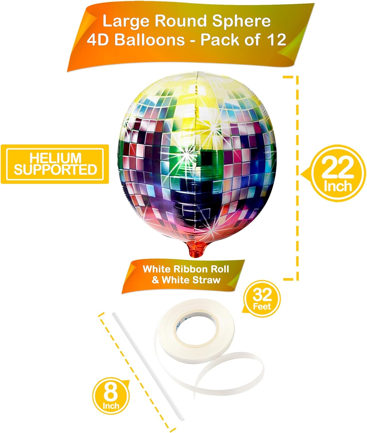 KatchOn, Multicolor Disco Ball Balloons - 22 Inch, Pack of 12 | 4D Disco Balloons for Disco Party Decorations | 70s Party Decorations, 80s Party Decorations | Last Disco Bachelorette Party Decorations