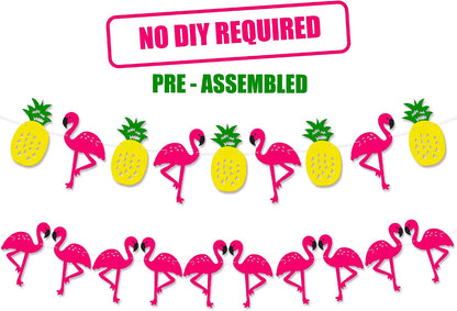 KatchOn Felt Pineapple Flamingo Garland 10 Feet, Pre-Strung | Banner for Flamingo Party Decorations, Pineapple Decor for Luau Party Decorations, Summer Decorations