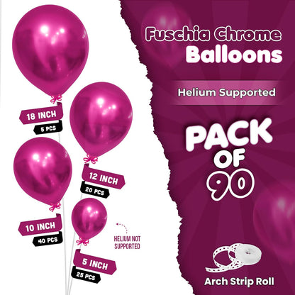 KatchOn, Fuchsia Chrome Pink Balloons Set - 18 Inch, Pack of 90 | Fuschia Latex Balloons for Fuschia Party Decorations | Chrome Hot Pink Balloons for Anniversary, Wedding, Birthday Party Decorations