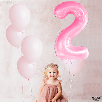 KatchOn, Giant Pink Number 2 Balloon - 40 Inch | Two Balloon, Light Pink 2 Balloons Number | 2nd Birthday Decorations for Girl | Two Sweet Birthday Decorations, 2nd Happy Anniversary Decoration