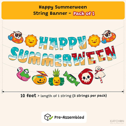 Katchon Summer Halloween Decorations for Pool Party 10 Feet | Happy Summerween Banner, 3 Strings Pre-Strung, Each, Summerween Party Decorations, Beach Party & Tropical Spooky Celebration