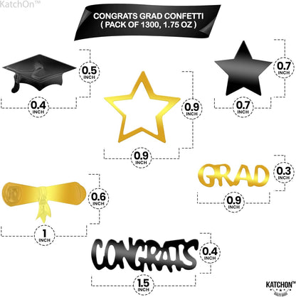 Graduation Decorations 2026 | Black and Gold Grad Confetti 2026 - Pack of 1300 | Congrats Grad Confetti for Graduation Decoration | Black and Gold Grad Table Decorations 2026, KatchOn