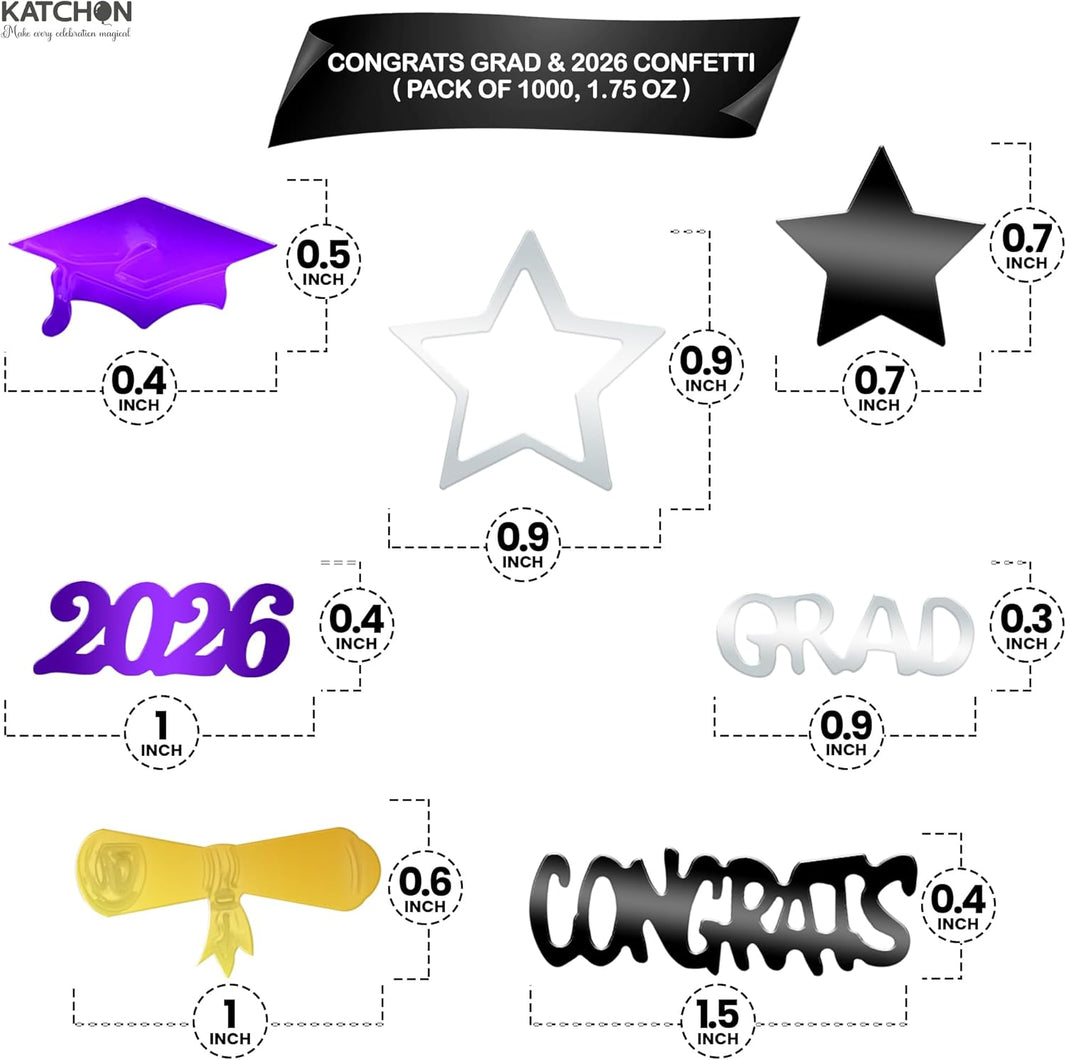 KatchOn, Congrats Grad Confetti 2026 - Pack of 1000 | Purple and Gold Graduation Decorations 2026 | 2026 Graduation Table Decorations | Graduation Confetti 2026