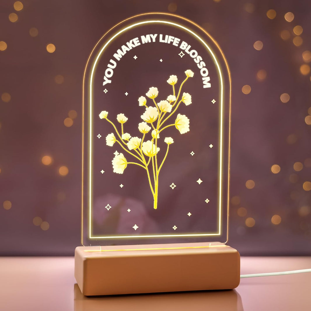KatchOn, Acrylic Plaque Gift | Elegant Engraved Floral LED Lamp Gift | Valentines Day Gifts for Her, Heartfelt Message for Wife, Girlfriend, Anniversary, Birthday Gifts for Women | Office Desk Decor