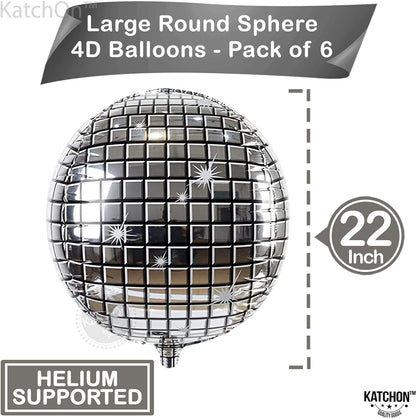 KatchOn, Silver Disco Ball Balloons Decorations - 22 Inch, Pack of 6 | 4D Sphere Disco Balloons for Disco Party Decorations | 70s Party Decorations, Disco Decorations | Mamma Mia Party Decorations