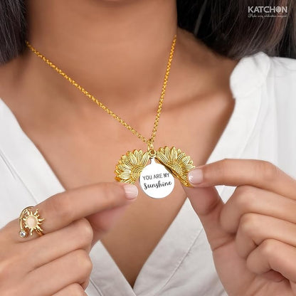 KatchOn, Sunflower Necklaces for Women – You Are My Sunshine Necklace, Hidden Message Pendant | Valentines Day Gifts for Her, Birthday Gifts for Women, Mom, Daugther, Girlfriend | Galentines Gifts