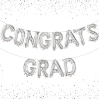 Graduation Decorations 2026 | Congrats Grad Balloons - 16 Inch | Silver Congrats Grad Banner | Congratulations Banner For 2026 Graduation Decorations | Silver Graduation Balloons, KatchOn