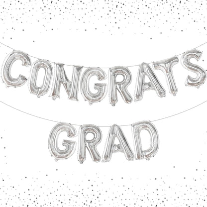 Graduation Decorations 2026 | Congrats Grad Balloons - 16 Inch | Silver Congrats Grad Banner | Congratulations Banner For 2026 Graduation Decorations | Silver Graduation Balloons, KatchOn
