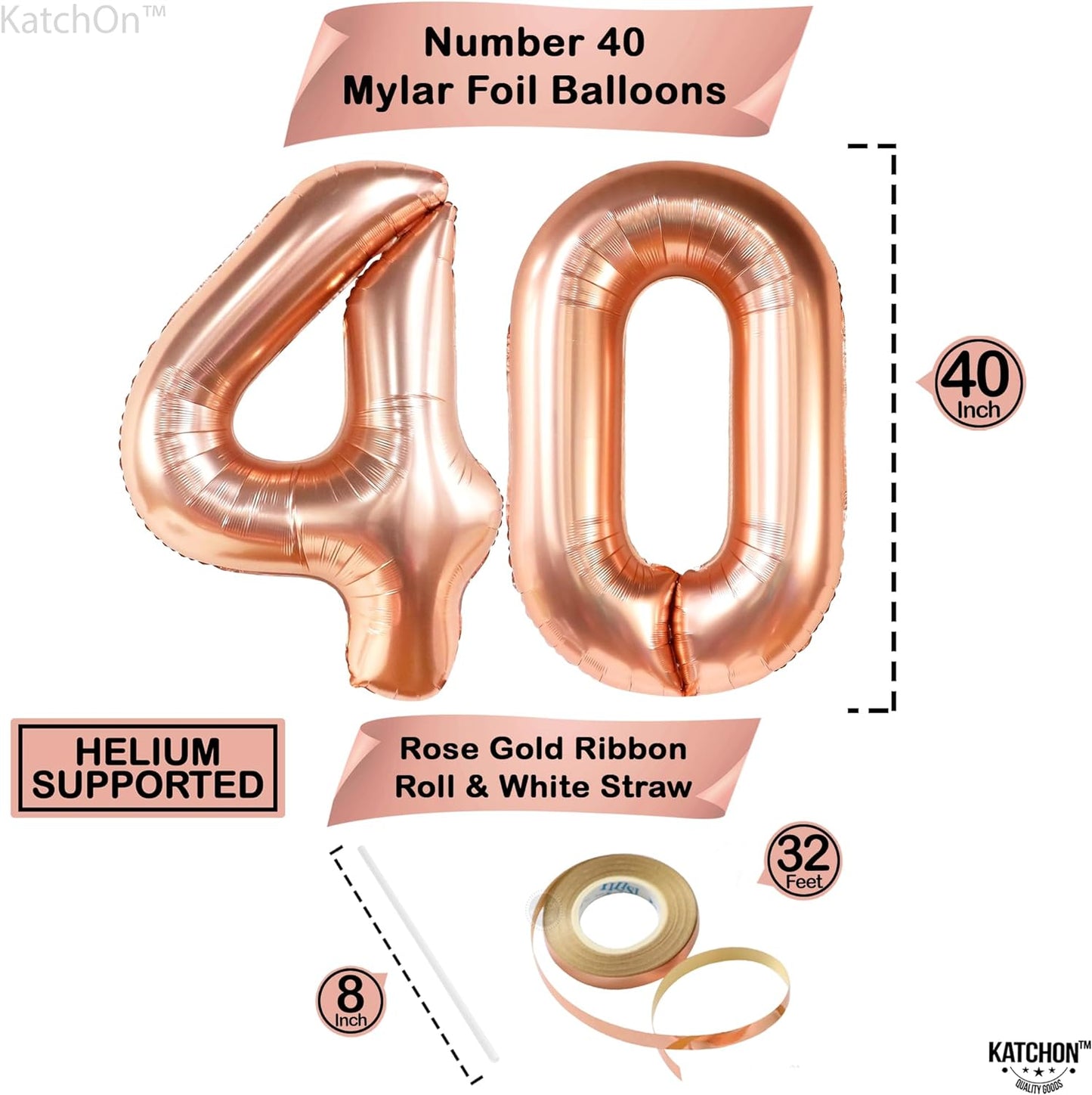 KatchOn, Giant Rose Gold 40 Balloon Numbers - 40 Inch | Rose Gold 40th Birthday Balloons for Women | 40th Birthday Decorations Women | 40 Birthday Balloons for Women | 40 and Fabulous Decorations