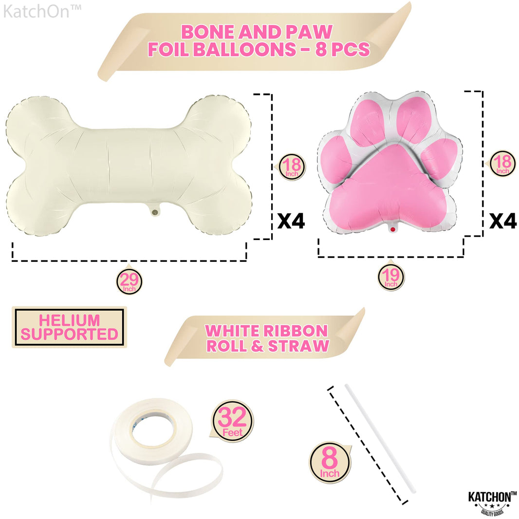 KatchOn, Pink Dog Bone Balloon - 32 Feet, 29 Inch, Pack of 8 | Dog Balloons for Birthday Party Decorations | Paw Print Balloons | Paw Party Balloon, Lets Pawty Birthday Decorations