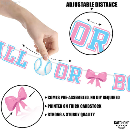 KatchOn, XtraLarge Baseball or Bows Gender Reveal Banner - 10 Feet | Blue Pink Baseball or Bows Banner, Baseball or Bows Gender Reveal Decorations | Baseball or Bows Backdrop, Baby Shower Decorations