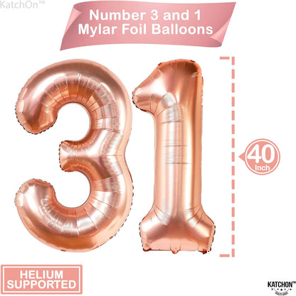 KatchOn, Rose Gold 31 Balloons Numbers - 40 Inch | 31 Birthday Decorations for Women | 31st Birthday Balloons | 31 Balloon Numbers with Confetti Balloons for Happy 31st Birthday Decorations for Women
