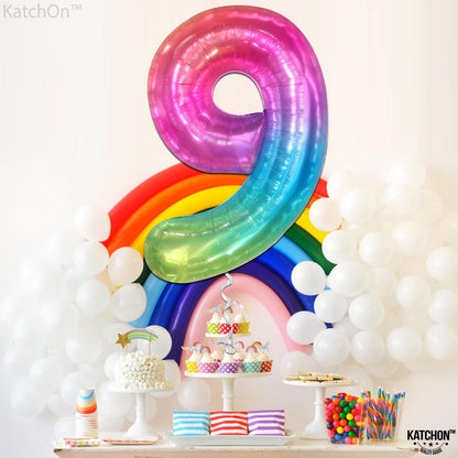 KatchOn, Rainbow Number 9 Balloon - 40 Inch | Foil 9 Birthday Balloon for 9th Birthday Decorations | Number Balloons for Anniversary Decorations | Rainbow Party Decor