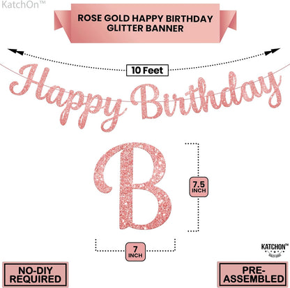 KatchOn, Glitter Rose Gold Happy Birthday Banner - Prestrung, 10 Feet | Rose Gold Birthday Banner for Rose Gold Birthday Decorations | Rose Gold Happy Birthday Sign for Rose Gold Party Decorations