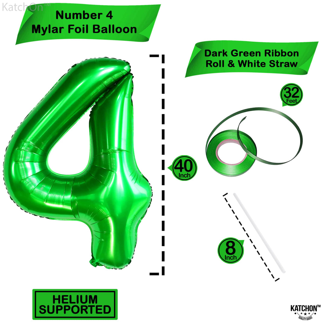 KatchOn, Dark Green Number 4 Balloons - 40 Inch | 4 balloon Green for Birthdays | 4th Birthday Balloons Boy, 4th Birthday Decorations for Boys | 4 balloon number for Anniversary Decorations