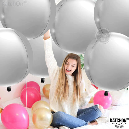 Jumbo Silver Metallic Balloons Set - Pack of 6 | Big, 22 Inch 360 Degree 4D Sphere Round Silver Foil Balloons | Mylar Silver Balloons for Birthday, Engagement, Bachelorette | Silver Party Decorations