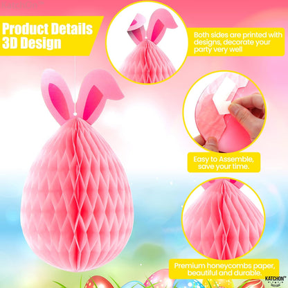 KatchOn, Easter Honeycomb Decorations - Pack of 8, Easter Bunny Decorations | Easter Hanging Decorations, 3D Rabbit Easter Paper Fans, Easter Decorations for The Home | Easter Party Decorations