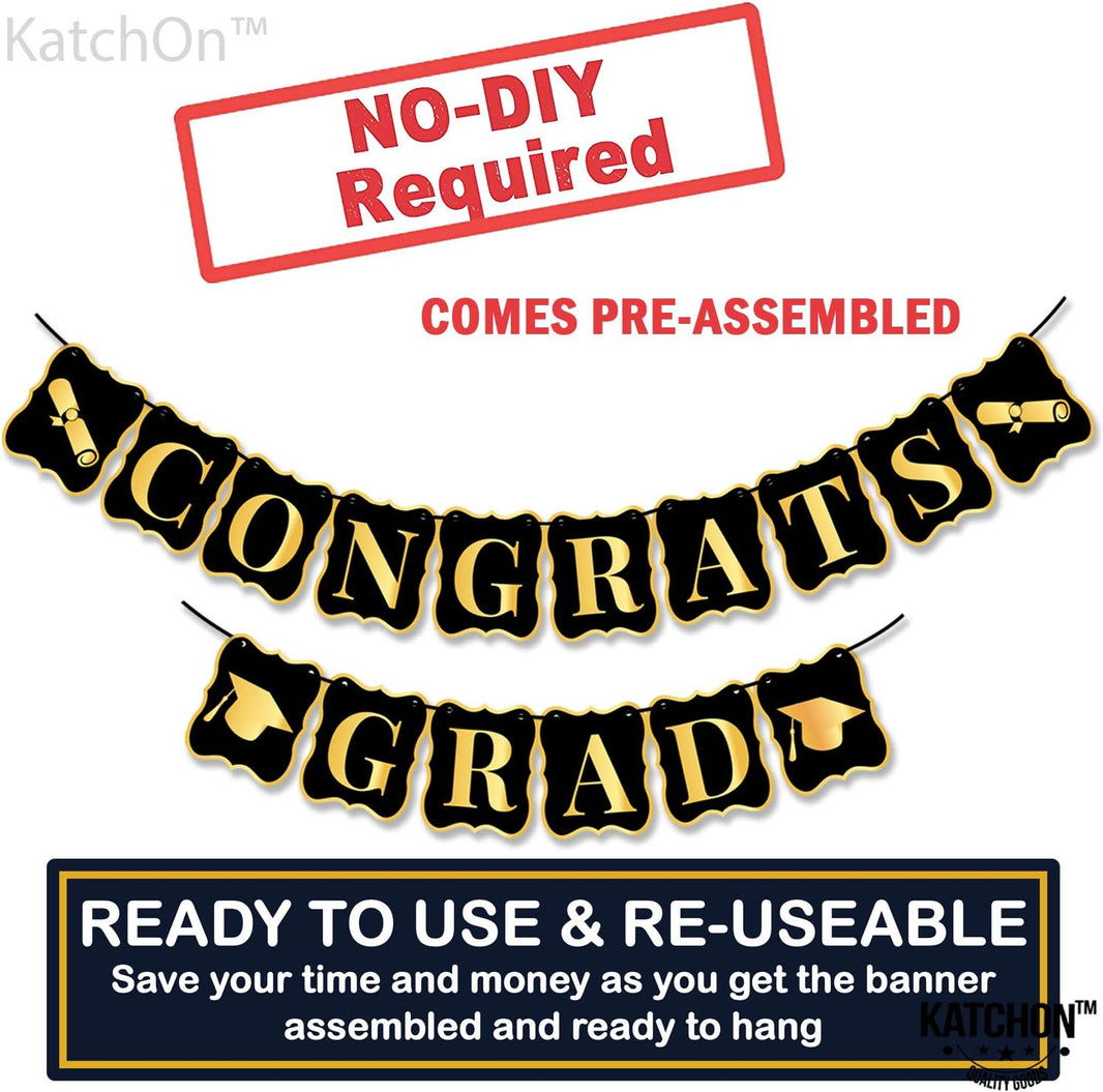 KatchOn, Black and Gold Graduation Party Decorations 2026 - Pack of 19 | Graduation Hanging Swirls for Grad Party | Congrats Grad Banner | Grad Banner for 2026 Graduation Decorations