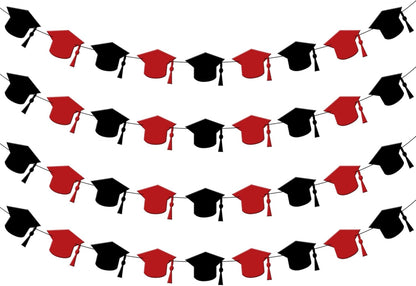 KatchOn, Red and Black Graduation Cap Garland, 8 Feet - 4 Strings | Red and Black Grad Decoration Class of 2026 | Graduation Decorations 2026 | Graduation Cap Decorations