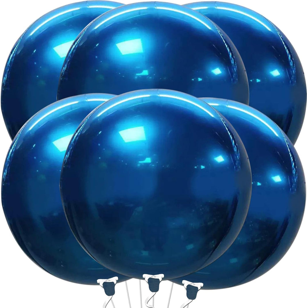 KatchOn, Mylar Metallic Blue Balloons - Big 22 Inch, Pack of 6 | Round Blueberry Balloons for Blue Party Decorations | Birthday, Gender Reveal, Baby Shower, Under the Sea, Veterans Day Decorations