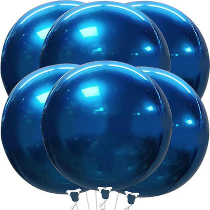 KatchOn, Mylar Metallic Blue Balloons - Big 22 Inch, Pack of 6 | Round Blueberry Balloons for Blue Party Decorations | Birthday, Gender Reveal, Baby Shower, Under the Sea, Veterans Day Decorations