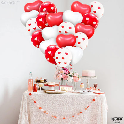 KatchOn, Red and White Balloons - 12 Inch, Pack of 40 | Heart Shaped Balloons, Heart Decorations | Romantic Decorations Special Night | Happy Anniversary Decorations | Valentines Day Decorations