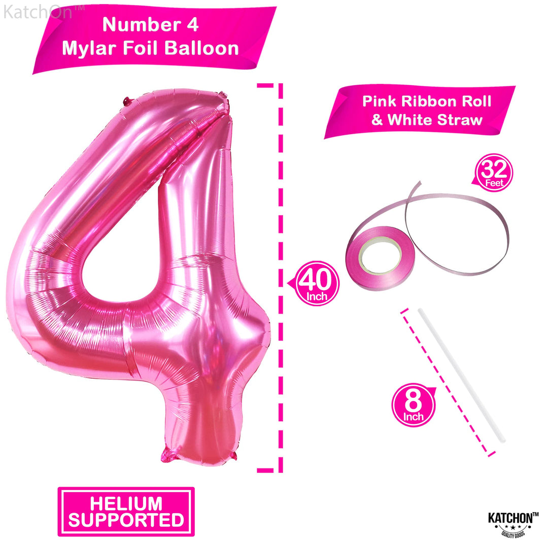 KatchOn, Hot Pink 4 Balloon Number - 40 Inch | 4th Birthday Balloons For 4th Happy Birthday Decorations | Number 4 Balloon For Pink Party Decor | 4th Happy Anniversary Decorations