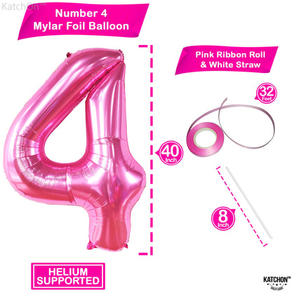 KatchOn, Hot Pink 4 Balloon Number - 40 Inch | 4th Birthday Balloons For 4th Happy Birthday Decorations | Number 4 Balloon For Pink Party Decor | 4th Happy Anniversary Decorations
