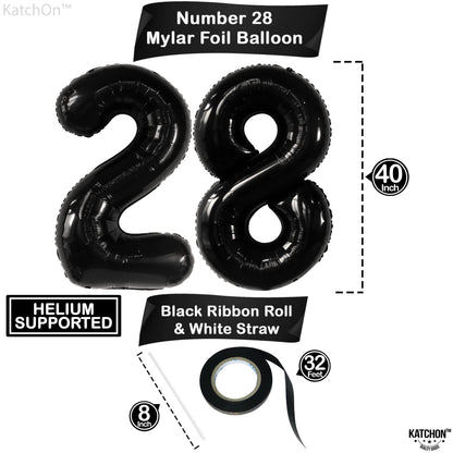 Katchon, Black 28 Balloon Numbers - 40 Inch | Mylar Foil Black 28 Birthday Balloon 28th Happy Birthday Decorations | 28 Number Balloons For Anniversary Decorations | Birthday Party Decoration