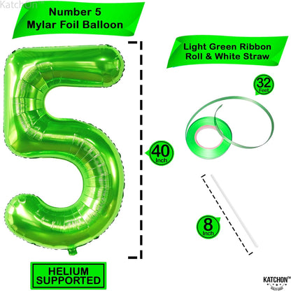 KatchOn, Light Green 5 Balloon Number - 40 Inch | Big, Green Number 5 Balloon for 5th Birthday Decorations for Boys | 5th Birthday Balloons for Green Birthday Decorations, Dinosaur Party Decorations